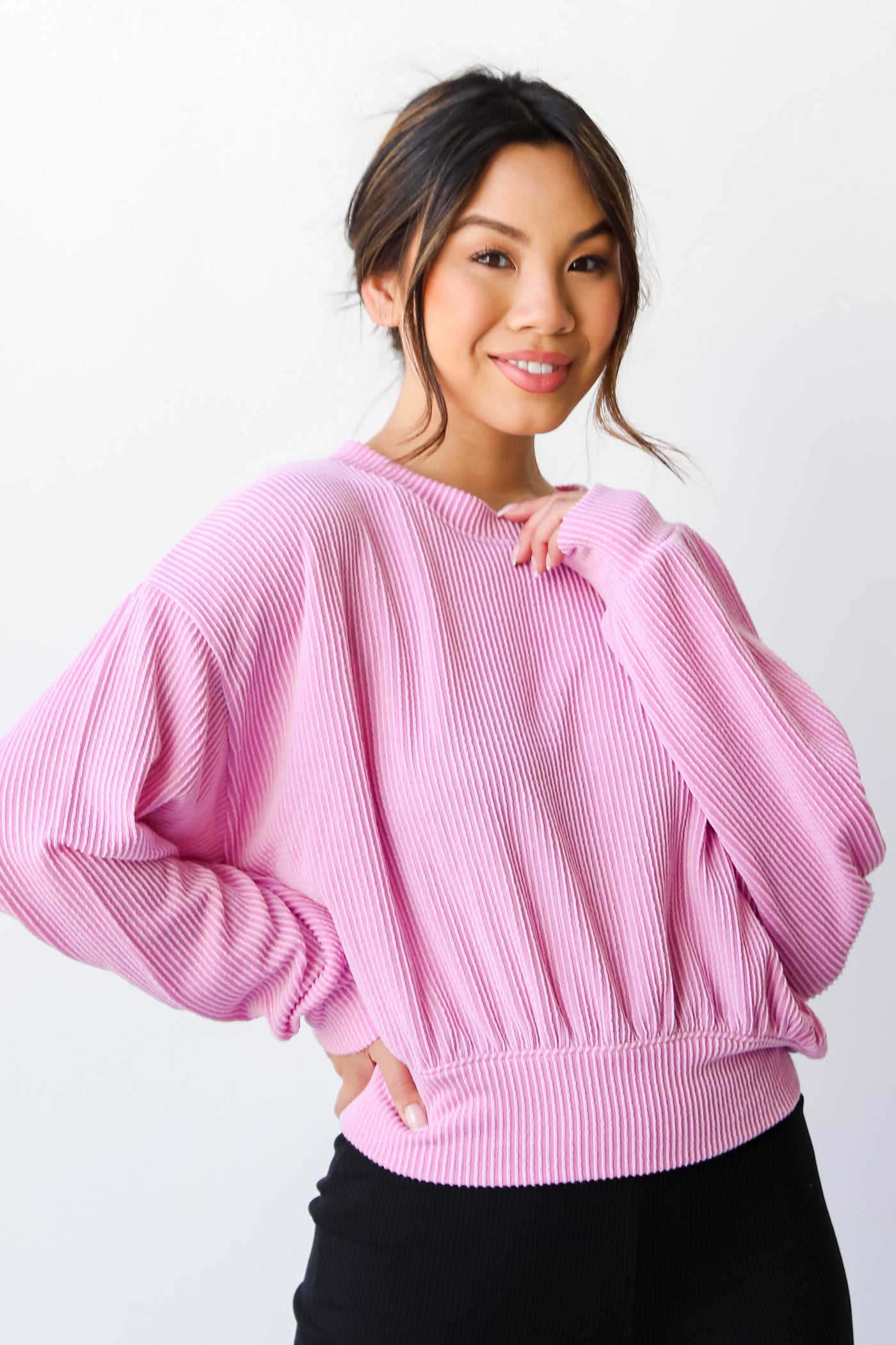lavender Cropped Corded Pullover