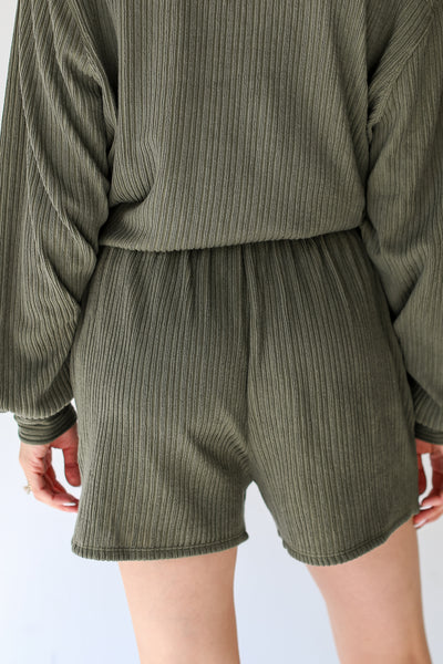 olive Ribbed Knit Shorts back view