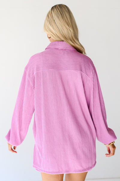 lavender Ribbed Knit Button-Up Top back view