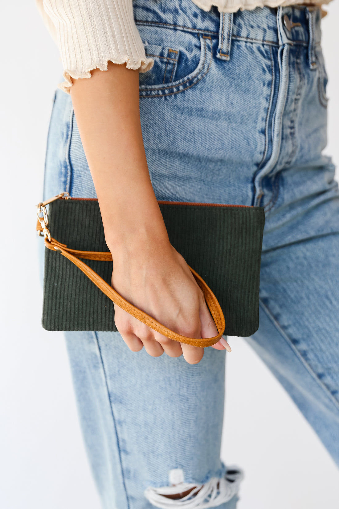 FINAL SALE - Unbelievably Cute Olive Corduroy Wristlet