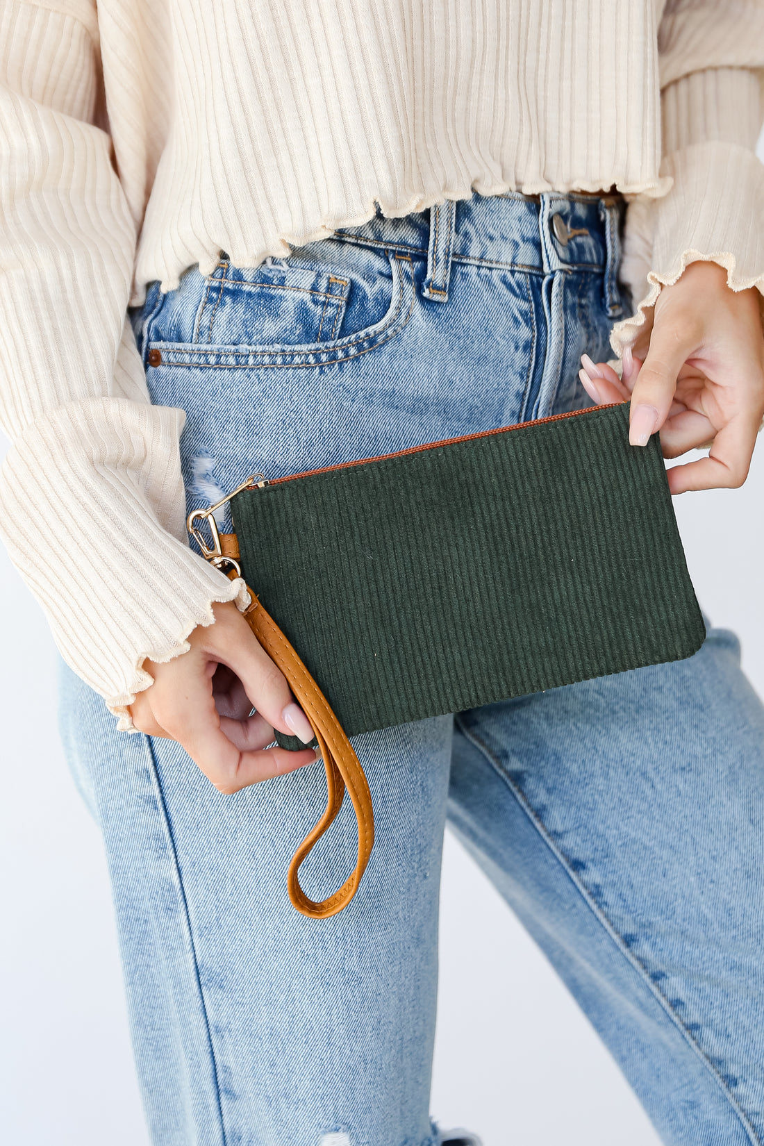 FINAL SALE - Unbelievably Cute Olive Corduroy Wristlet