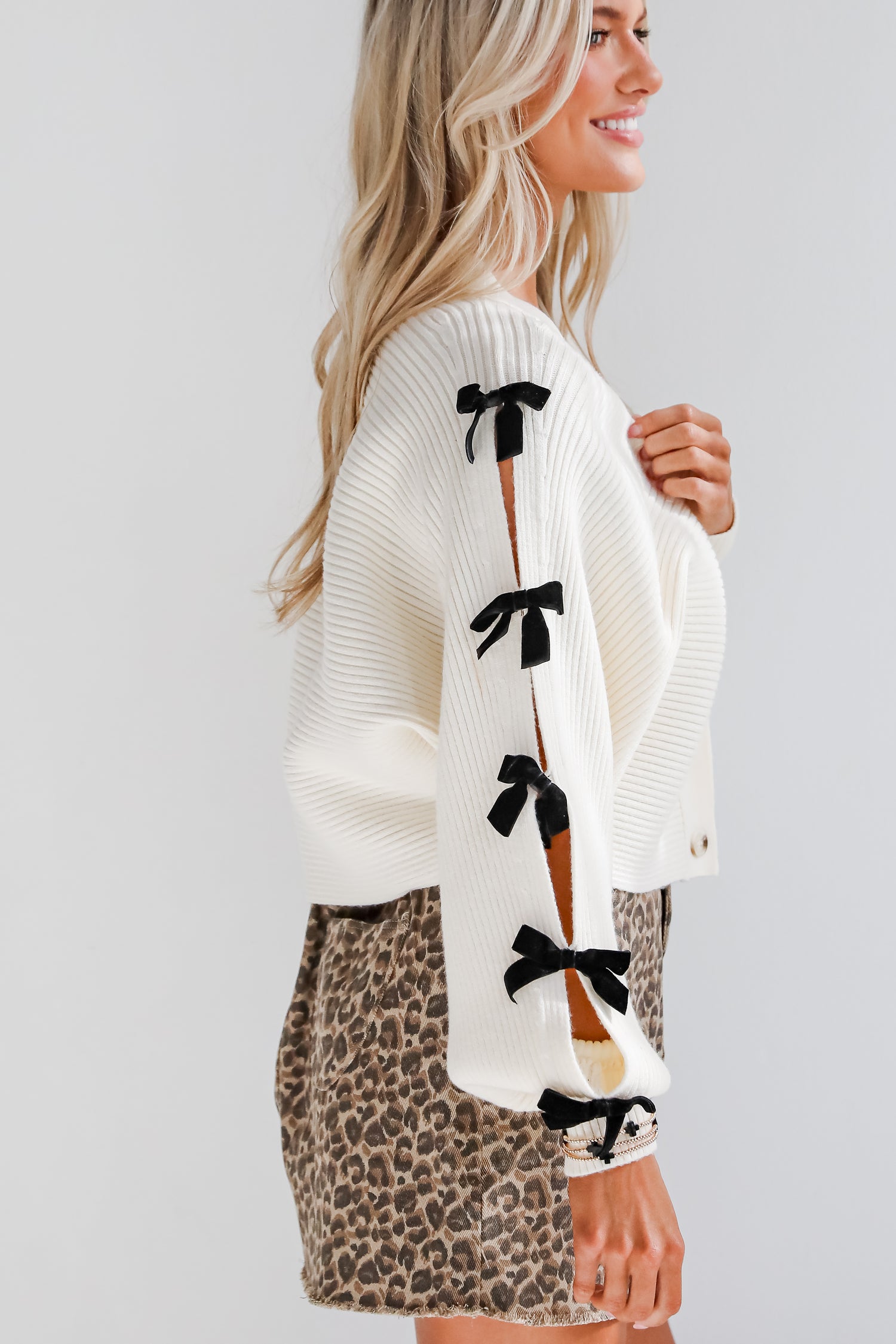 Evening Of Wonder Cream Bow Sleeve Sweater Cardigan