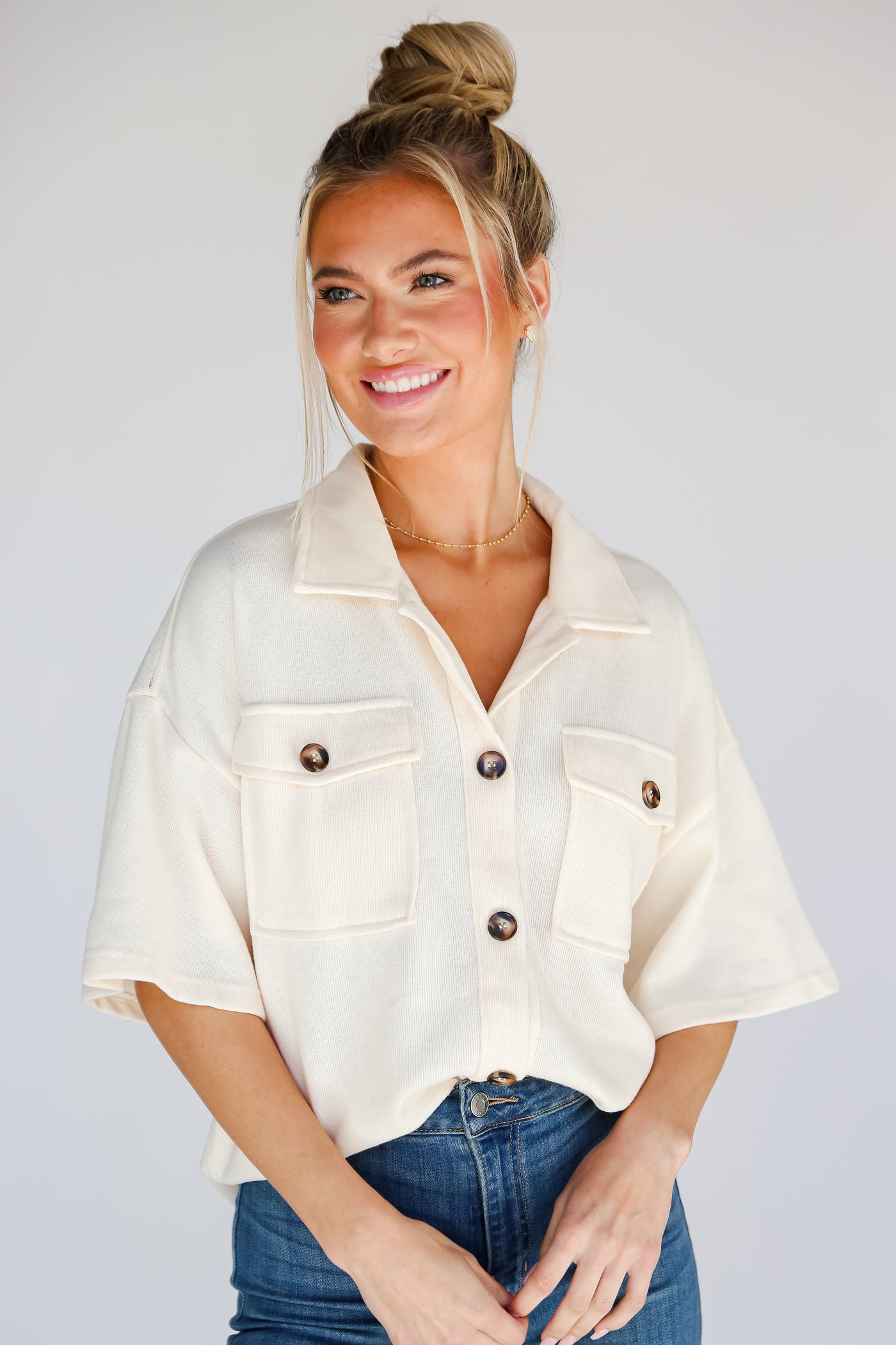 ivory Knit Collared Top