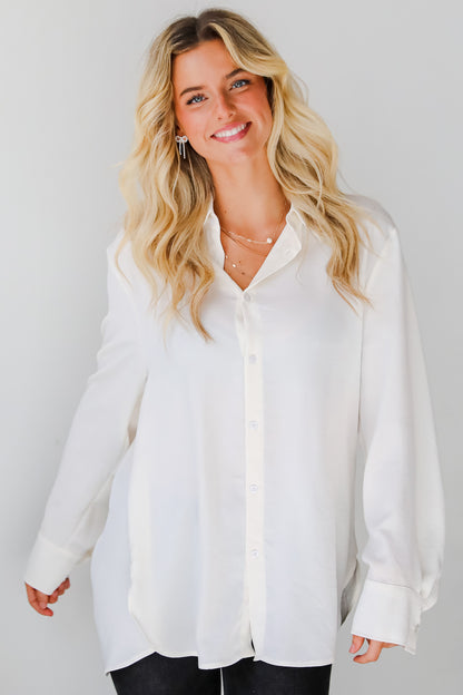 Elegant Sensation Cream Oversized Button-Up Blouse