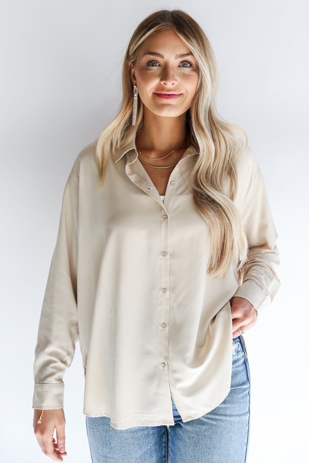 simple Ivory Button-Up Blouse