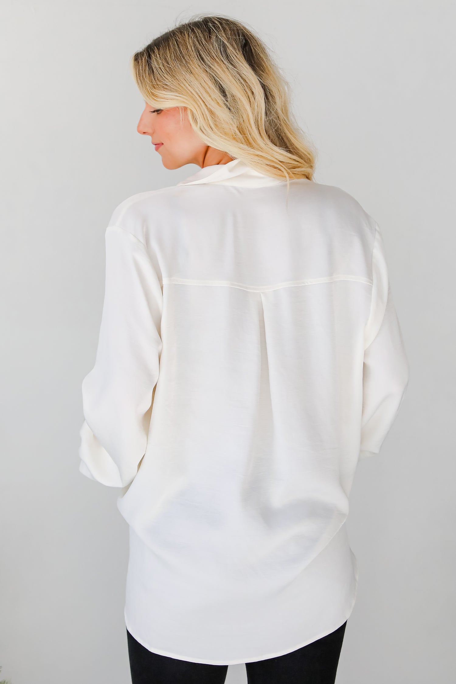 Elegant Sensation Cream Oversized Button-Up Blouse