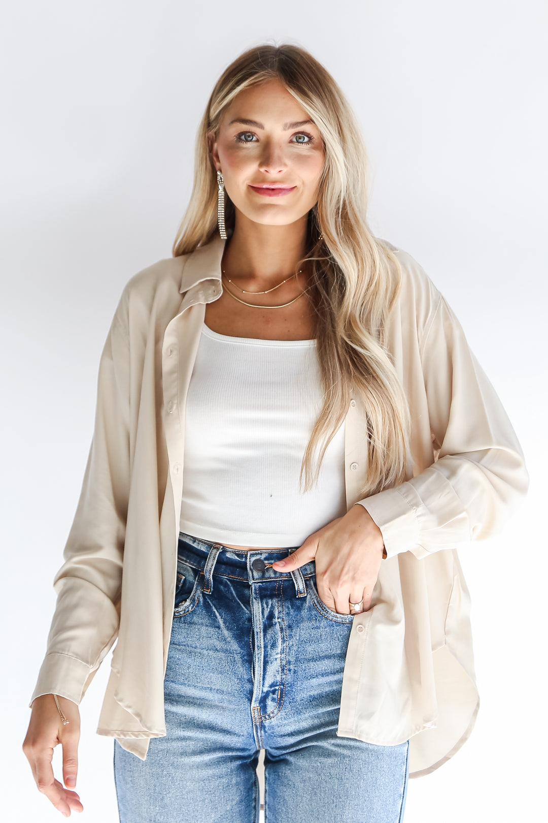 oversized  Ivory Button-Up Blouse