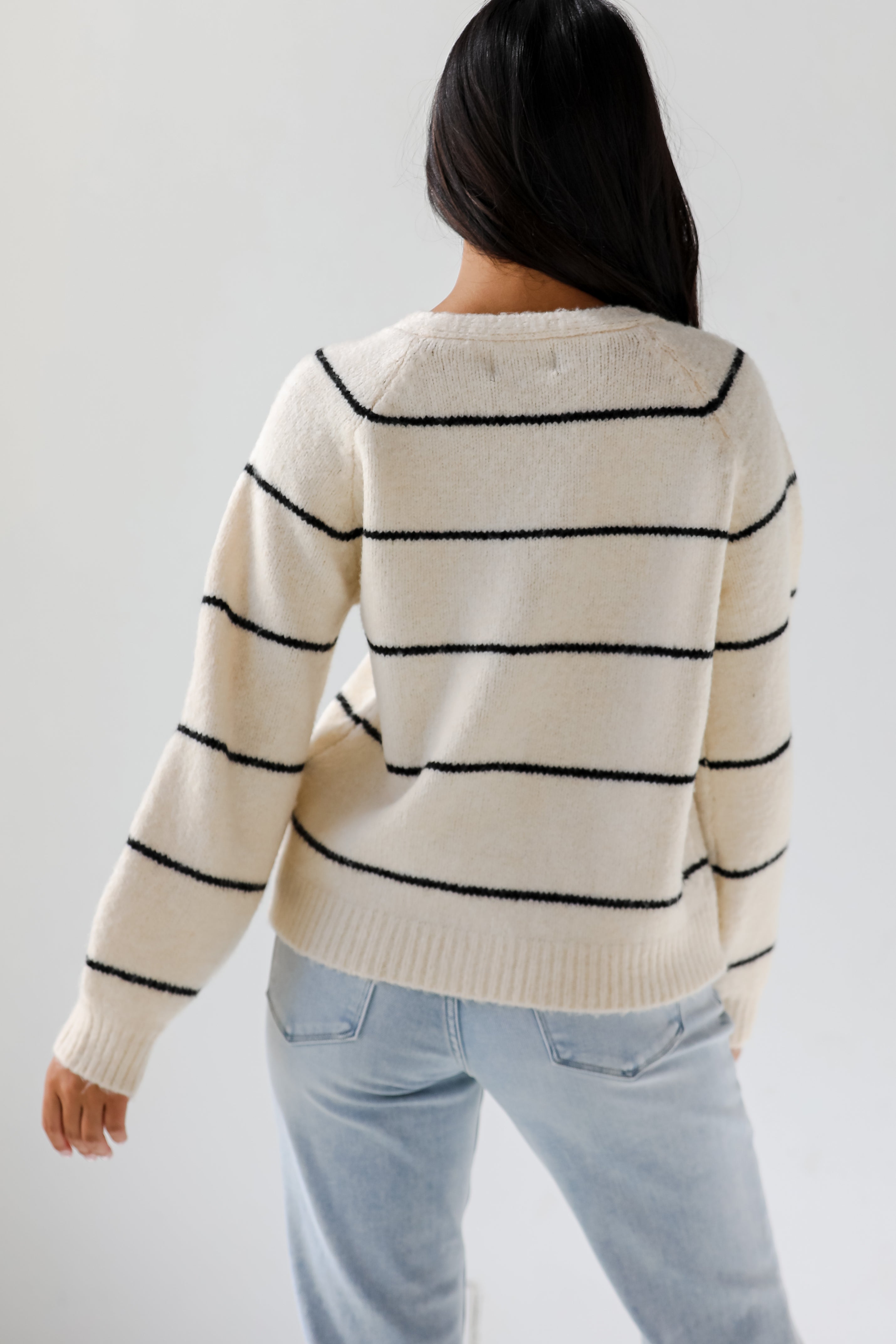 Effortlessly Lavish Cream Striped Sweater Cardigan