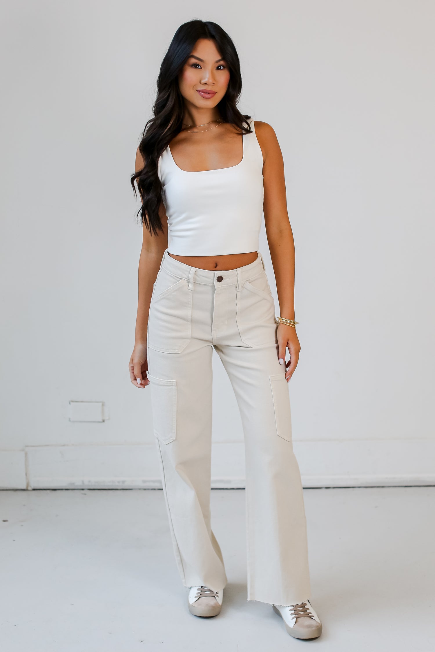 wide leg Cream Cargo Jeans