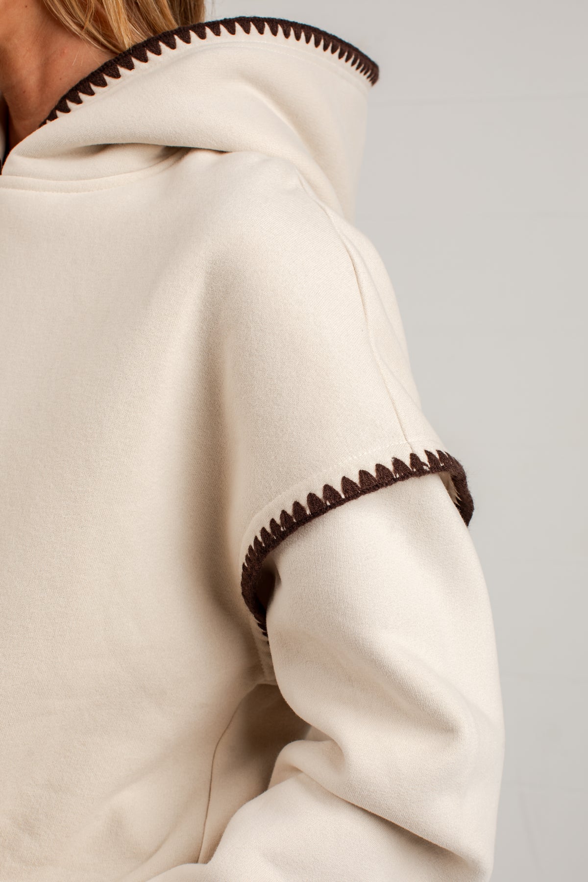 Stitch Of Cozy Cream Contrast Trim Hoodie