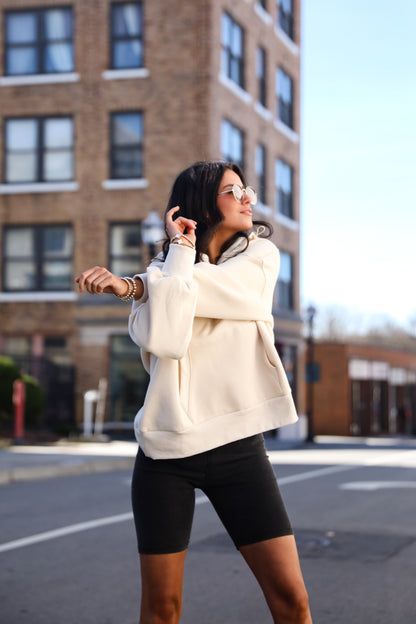 Cozy Delight Cream Fleece Quarter Zip Hoodie