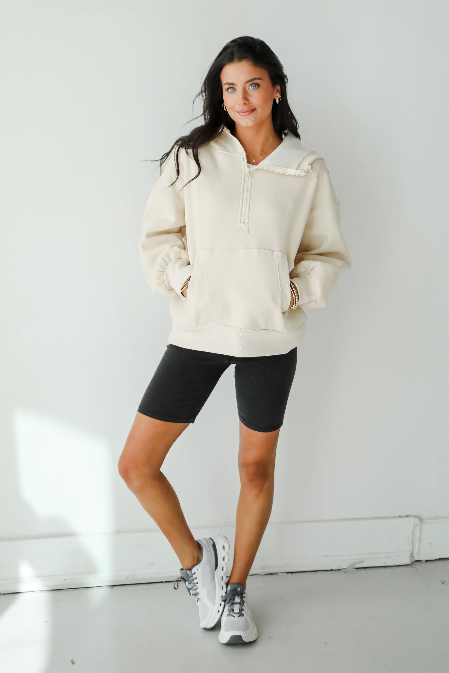 Cozy Delight Cream Fleece Quarter Zip Hoodie