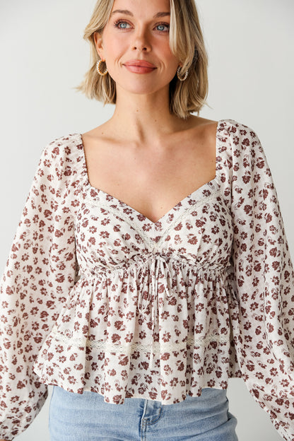 Cream Floral Babydoll Blouse