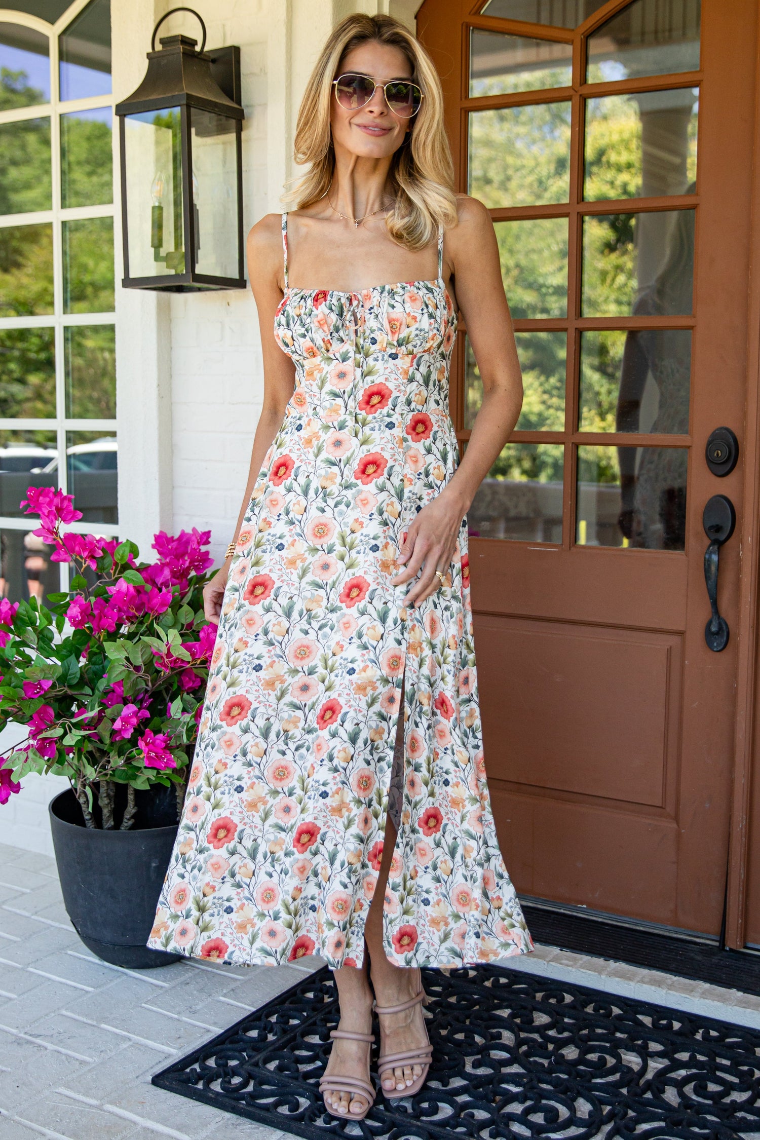 spaghetti strap floral maxi dress Wrap Bodice Floral Chiffon Maxi Dress with Adjustable Spaghetti Straps