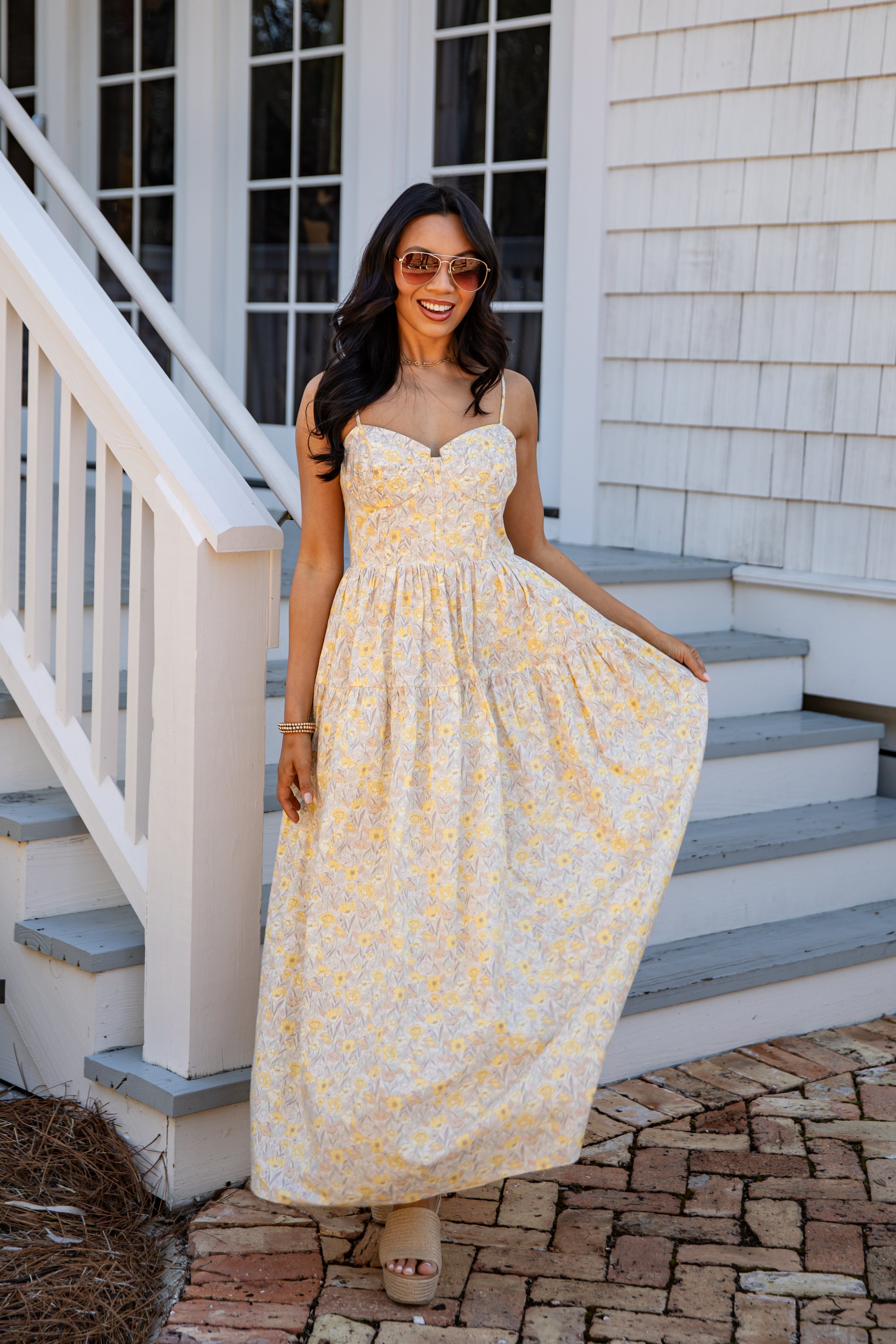 Sunlit Meadow Cream Floral Midi Dress