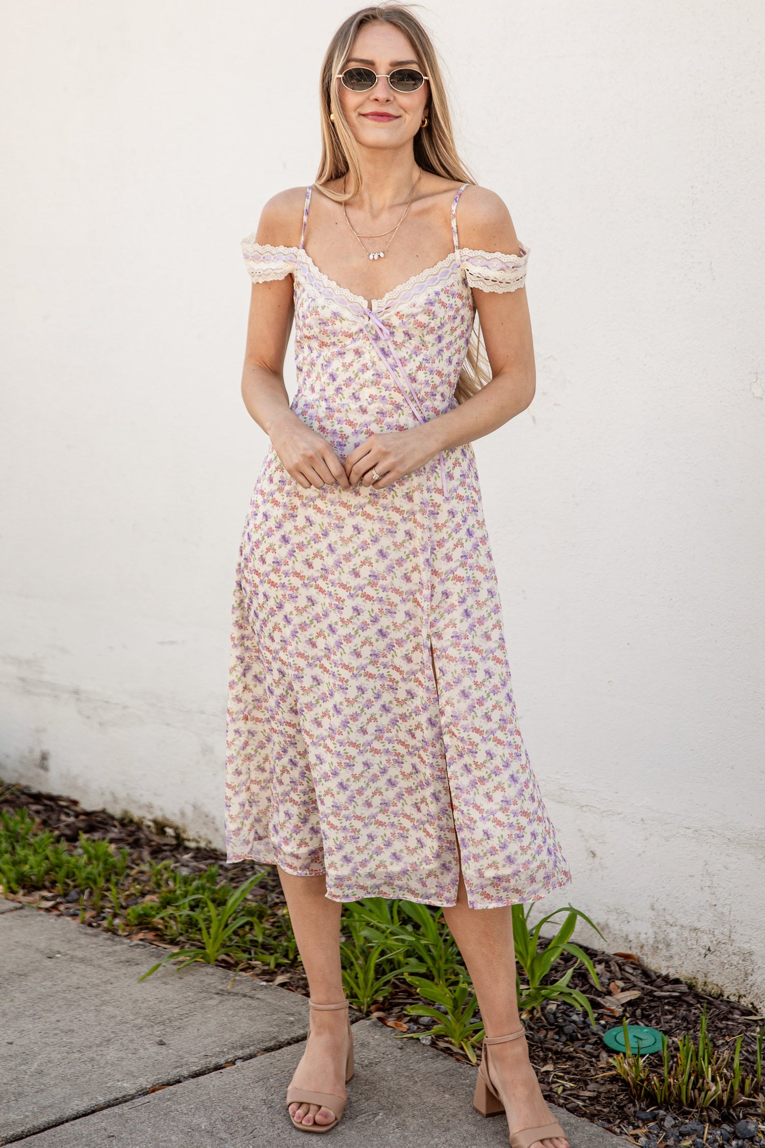 Floral Fixation Cream Midi Dress | Trendy Women's Dress