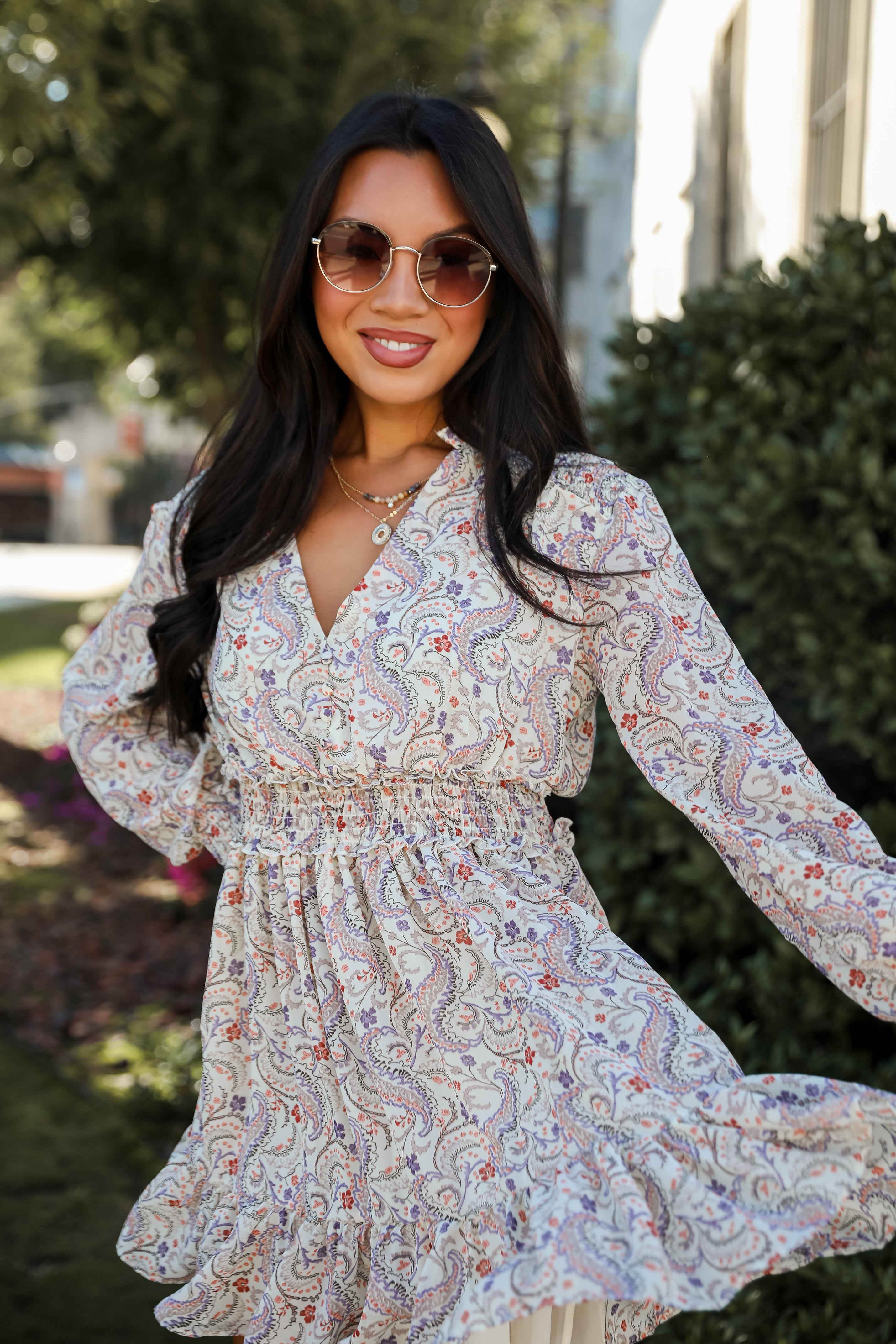 Constant Confidence Cream Paisley Floral Mini Dress