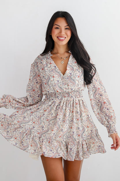 Constant Confidence Cream Paisley Floral Mini Dress