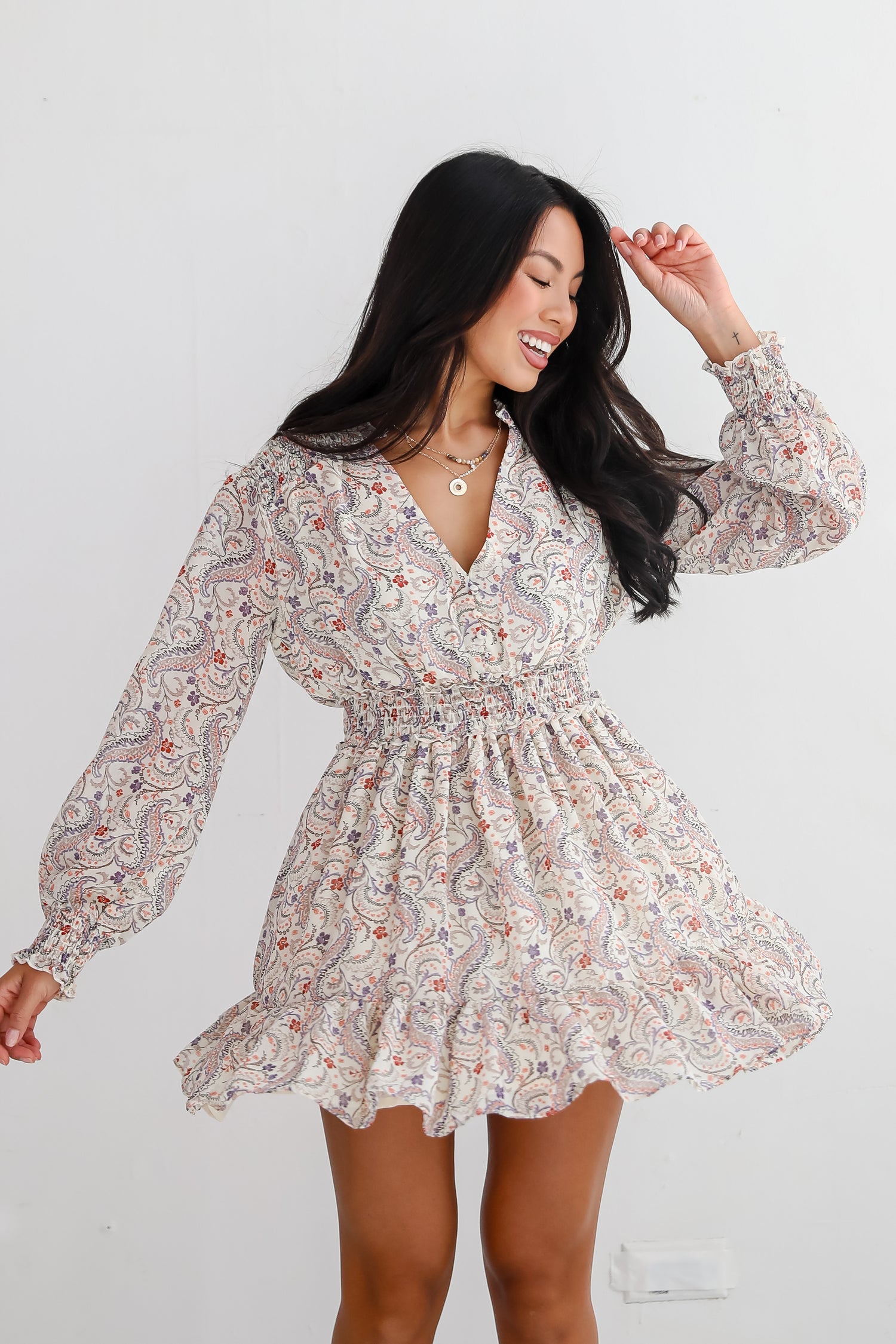 Constant Confidence Cream Paisley Floral Mini Dress