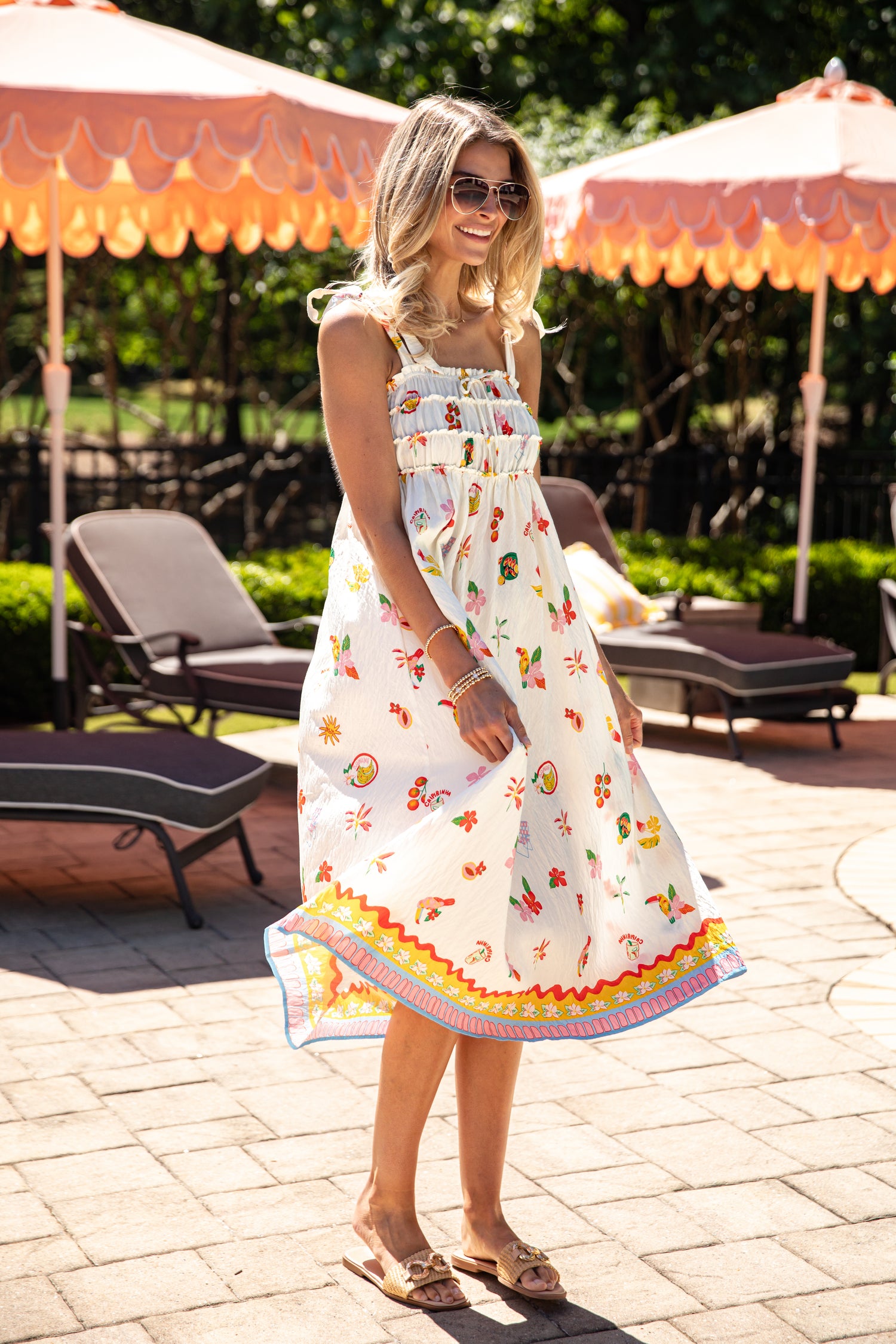 Summer Harvest Print Cream Midi Dress | Trendy Women's Dress