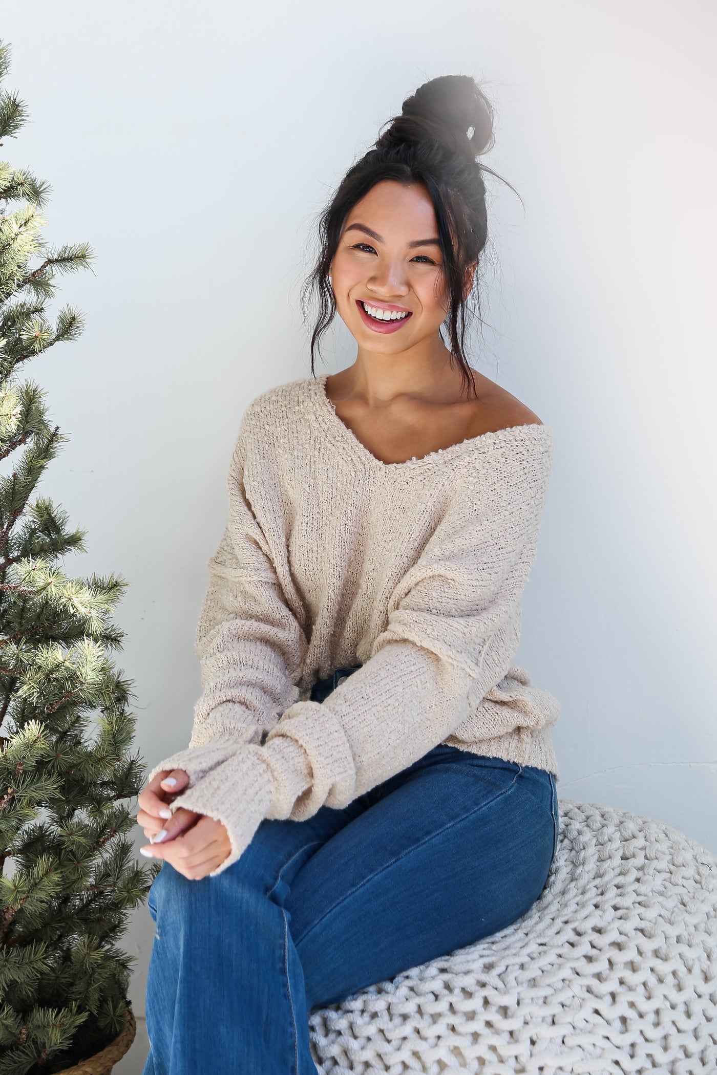 Cream Oversized Sweater for women