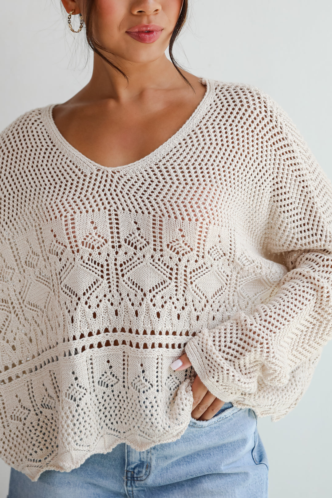 Laidback Moments Natural Crochet Knit Top