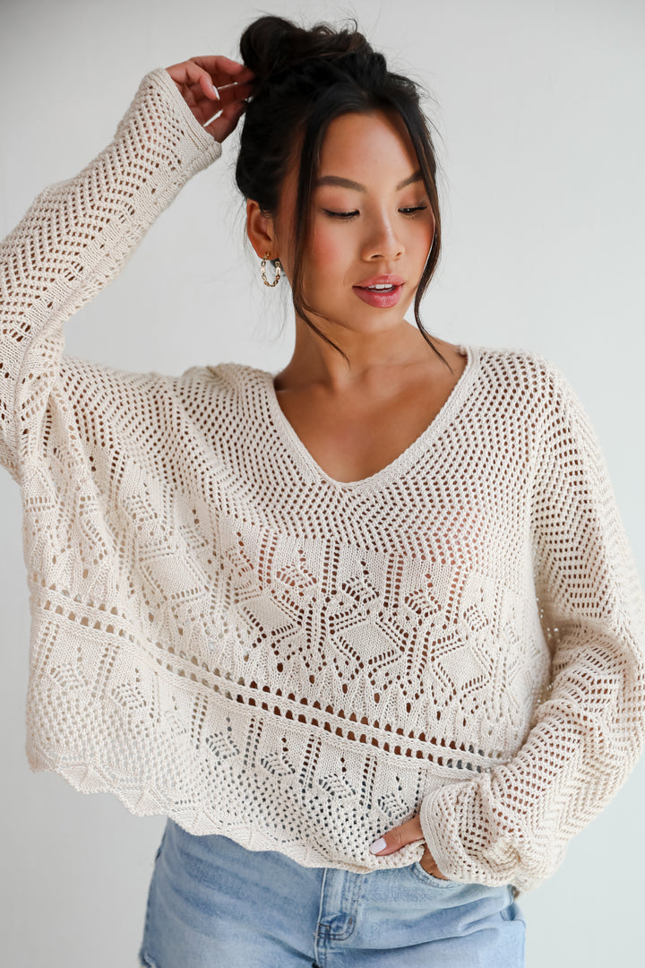 Laidback Moments Natural Crochet Knit Top