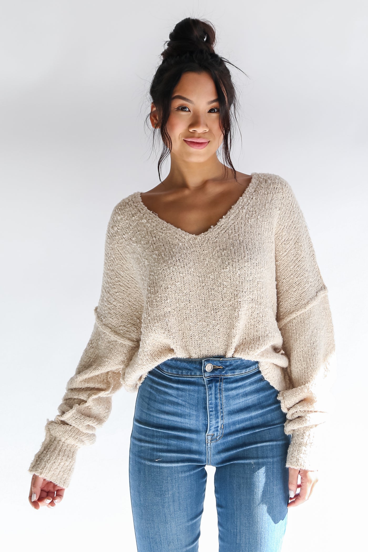 Cream Oversized Sweater on model