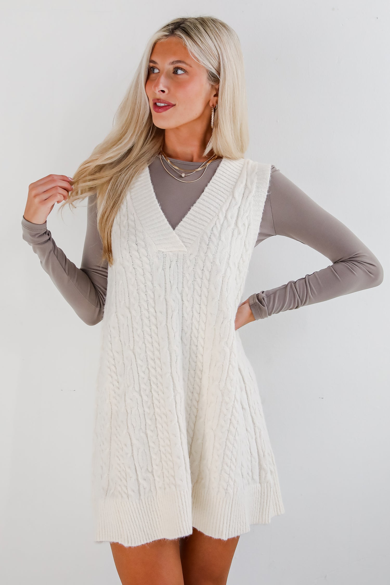 Simply Ideal Cable Knit Mini Sweater Dress