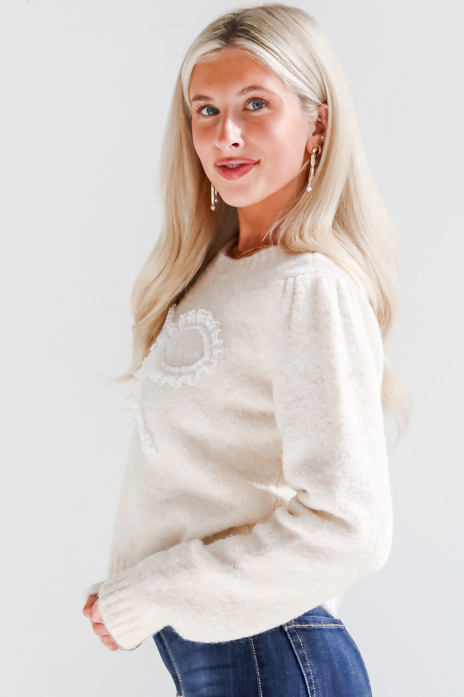 Constantly A Cutie Cream Lace Bow Sweater