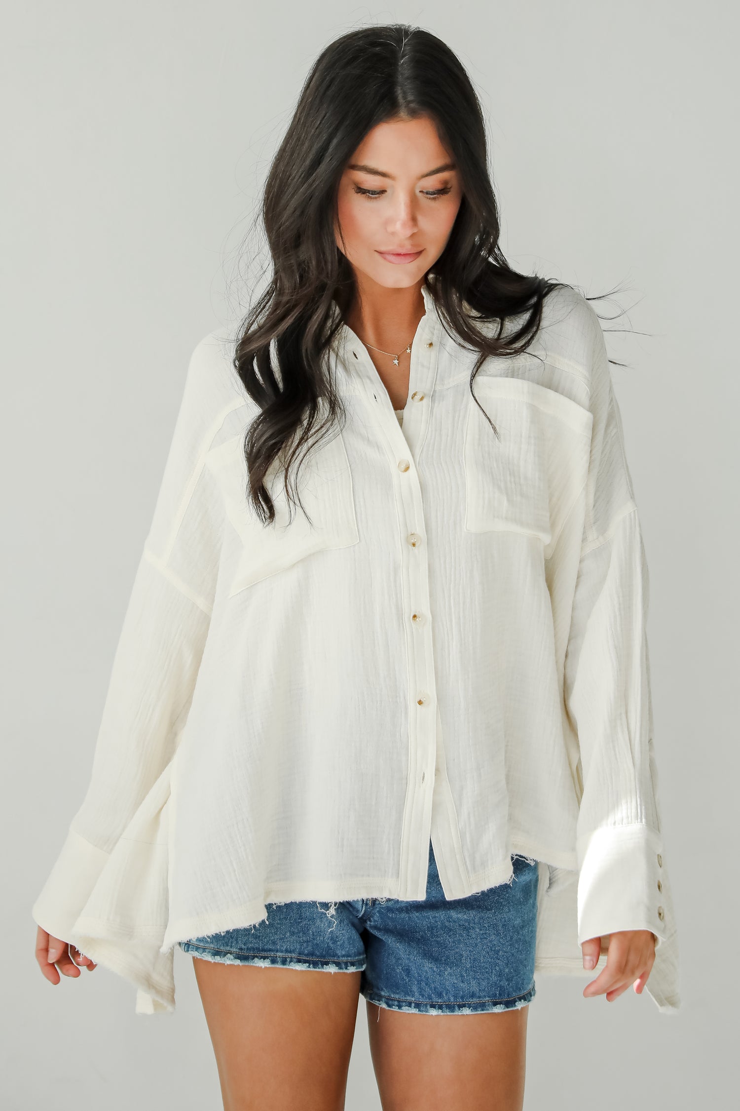 Charming Influence Cream Linen Button-Up Blouse