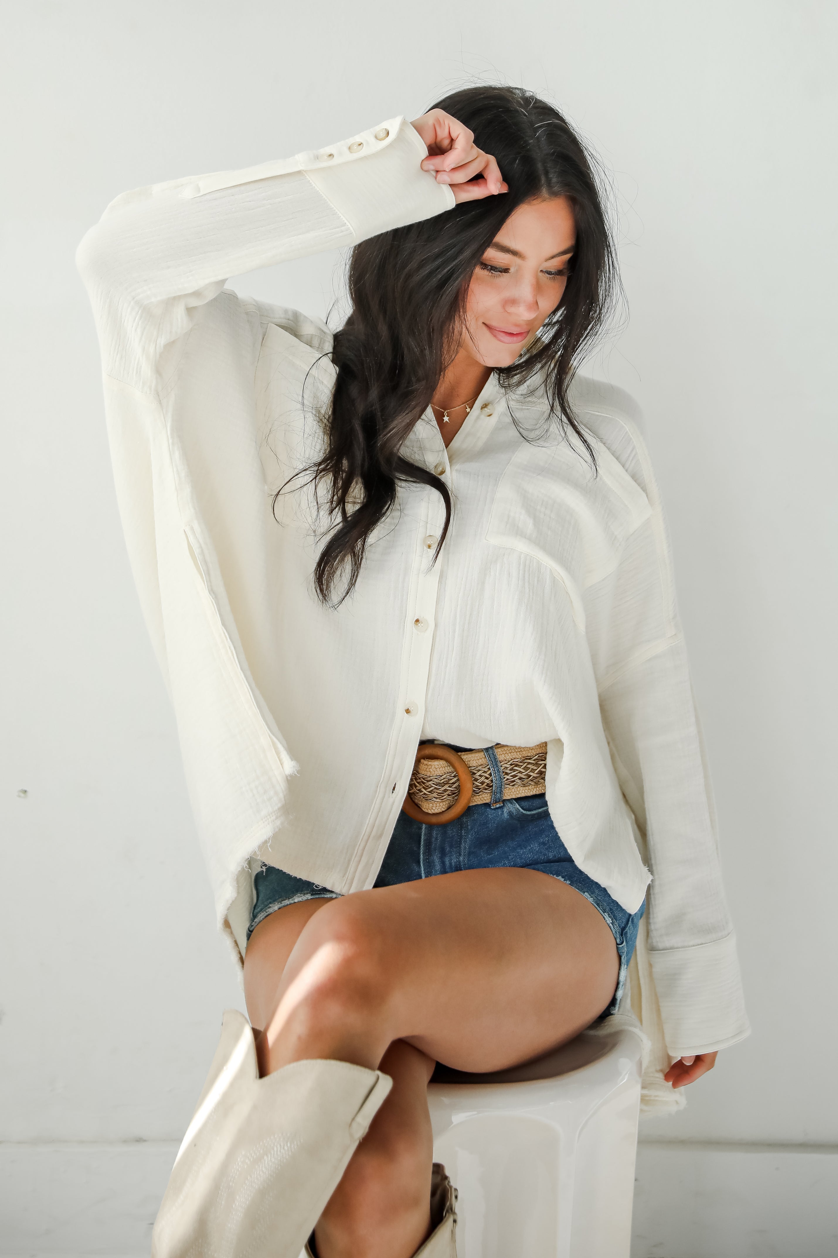 Charming Influence Cream Linen Button-Up Blouse