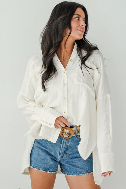 Charming Influence Cream Linen Button-Up Blouse