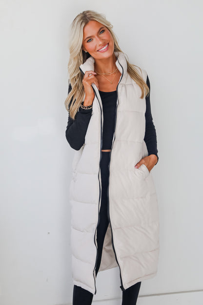 Slope Sweetie Cream Longline Puffer Vest