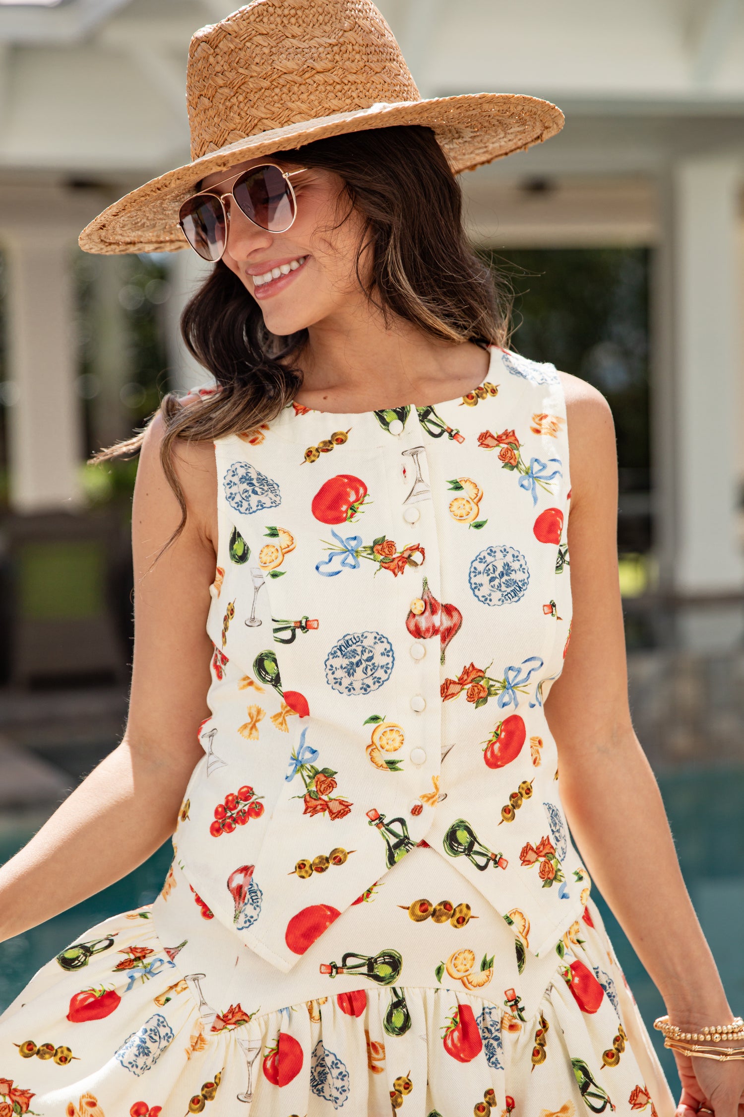 Amalfi Market Cream Printed Vest Top