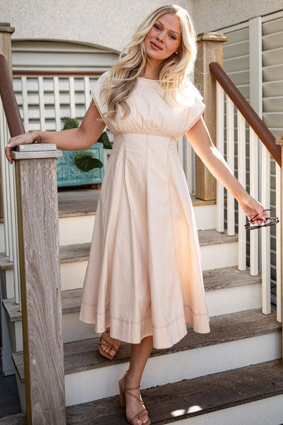 canne cream midi dress Cannes Pointelle Midi Dress Muune