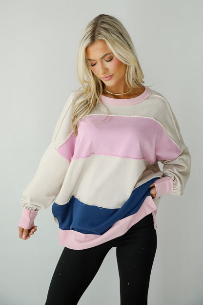 Unmatched Brilliance Cream Striped Oversized Pullover