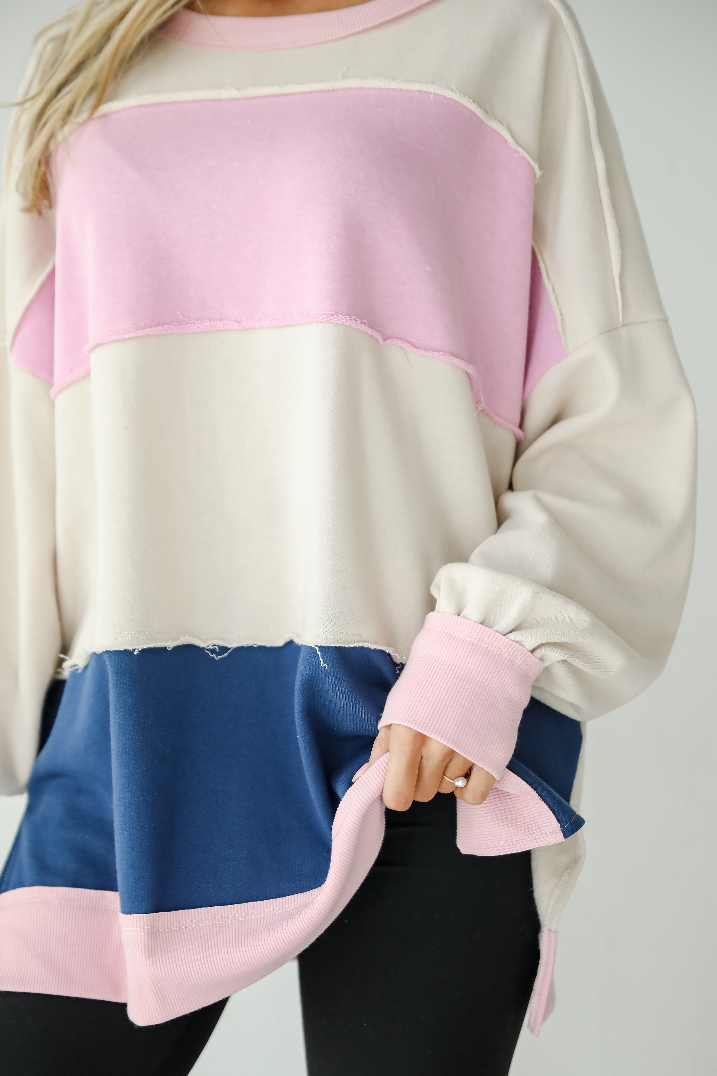 Unmatched Brilliance Cream Striped Oversized Pullover