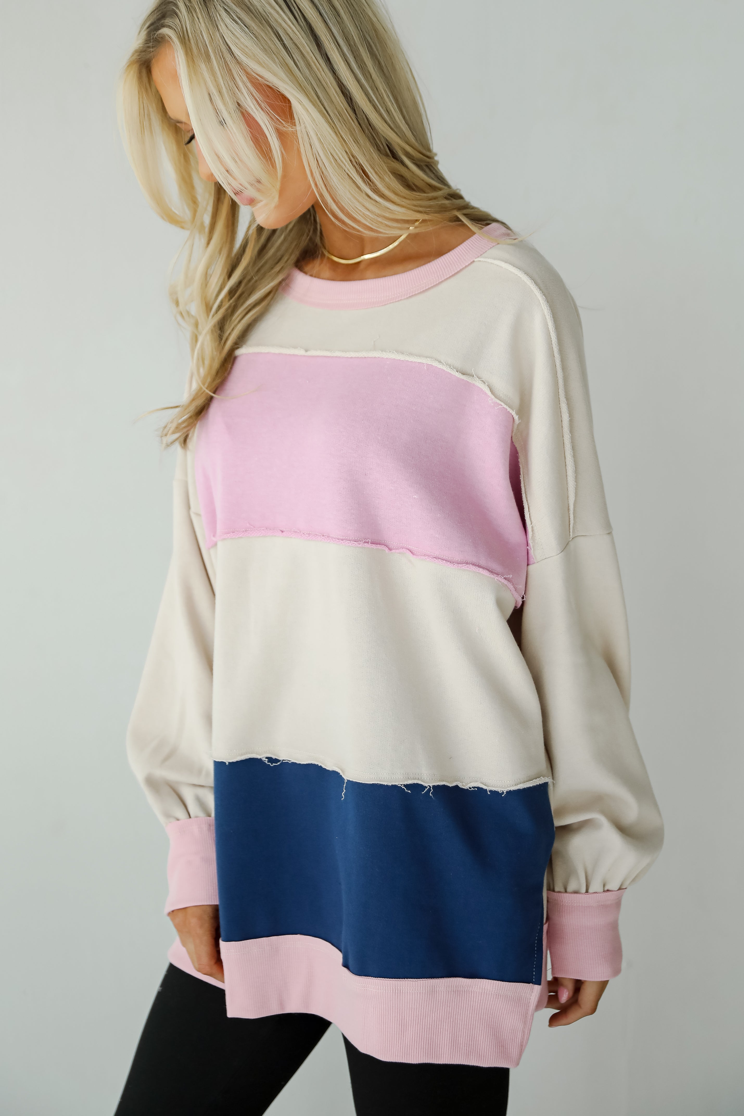 Unmatched Brilliance Cream Striped Oversized Pullover