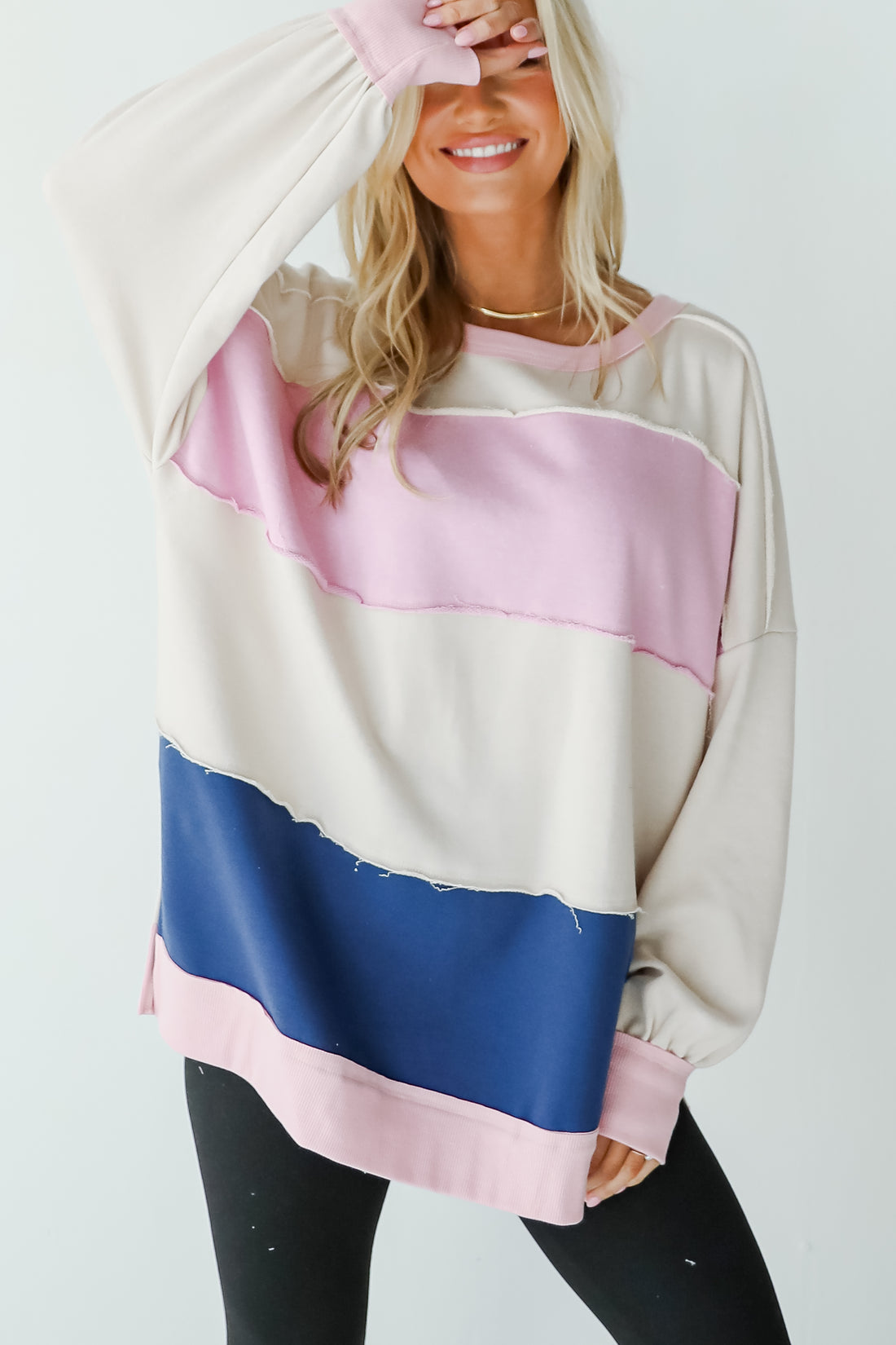 Unmatched Brilliance Cream Striped Oversized Pullover