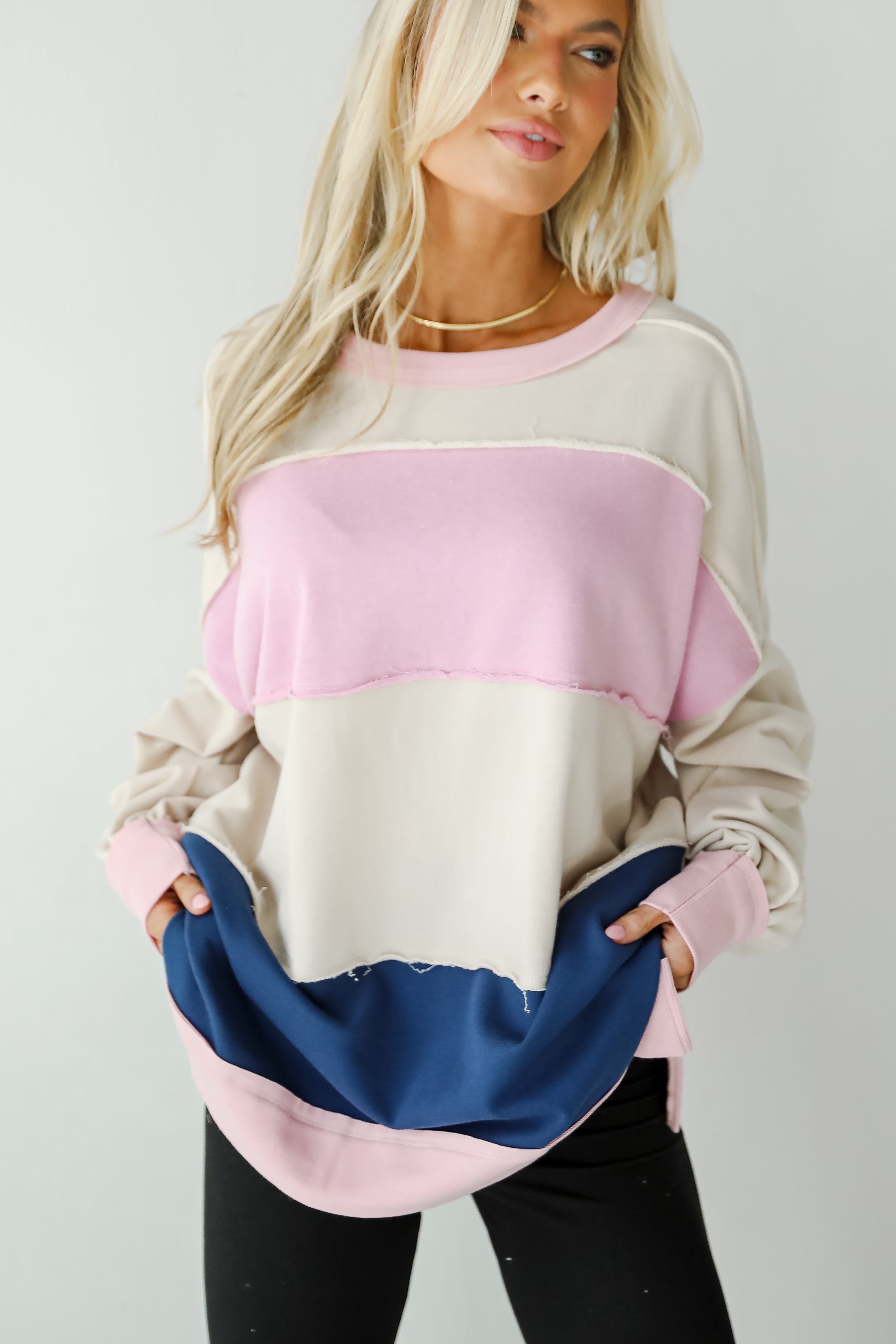 Unmatched Brilliance Cream Striped Oversized Pullover