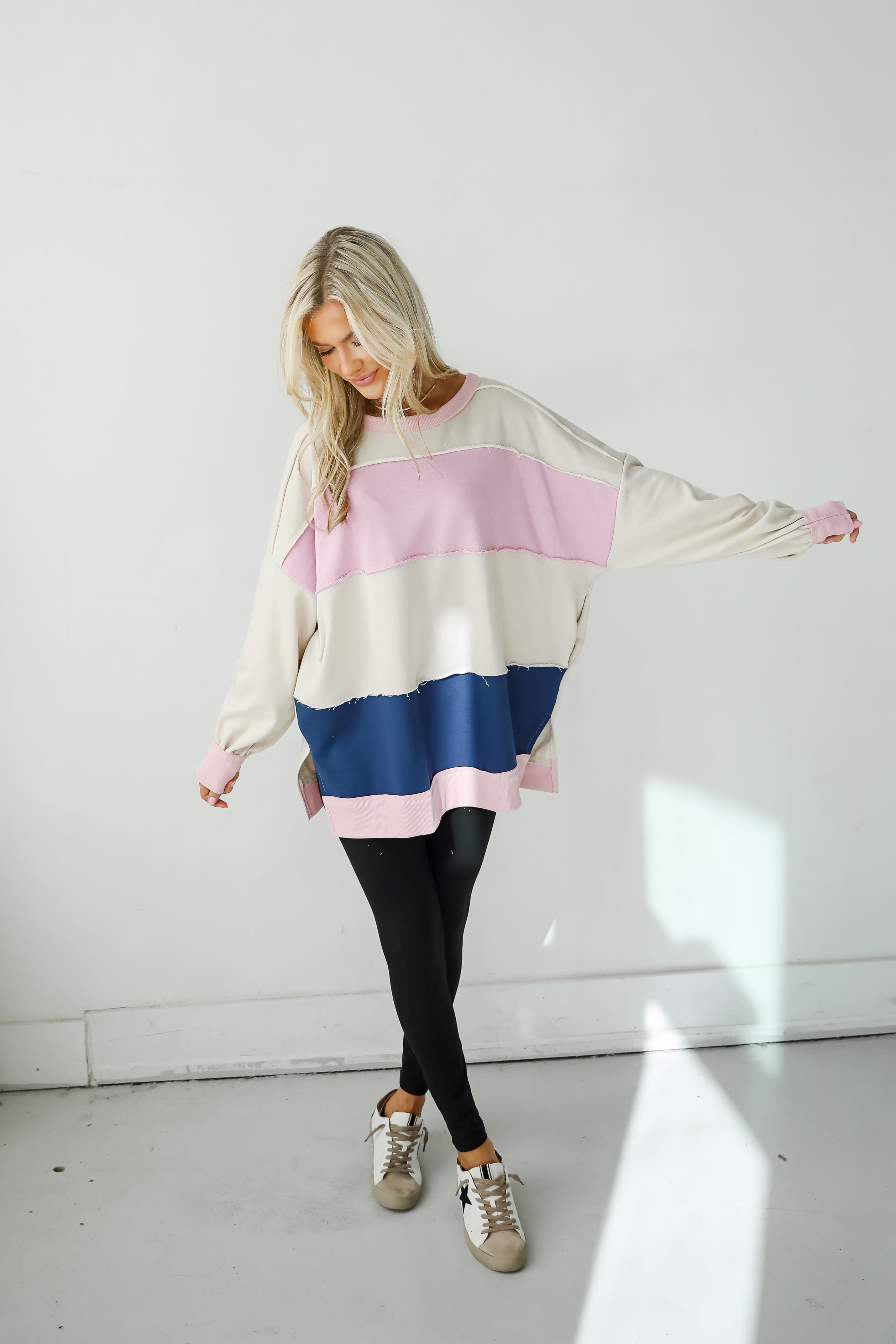 Unmatched Brilliance Cream Striped Oversized Pullover