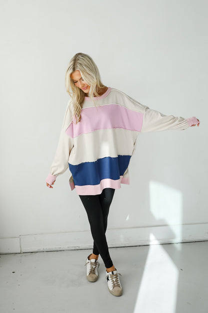 Unmatched Brilliance Cream Striped Oversized Pullover