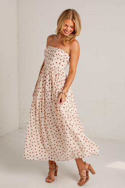Dinner Plans Cream Polka Dot Midi Dress