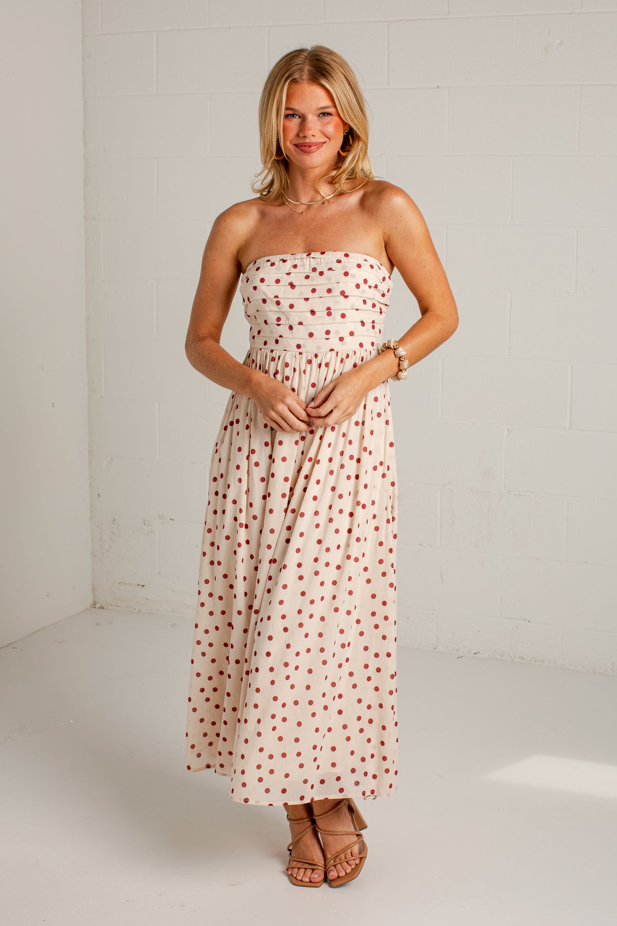 Dinner Plans Cream Polka Dot Midi Dress