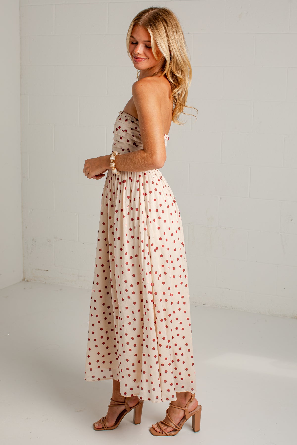 Dinner Plans Cream Polka Dot Midi Dress