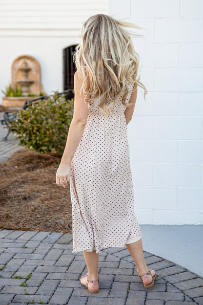 Polka Dot Cream Midi Dress | Trendy Women's Dress