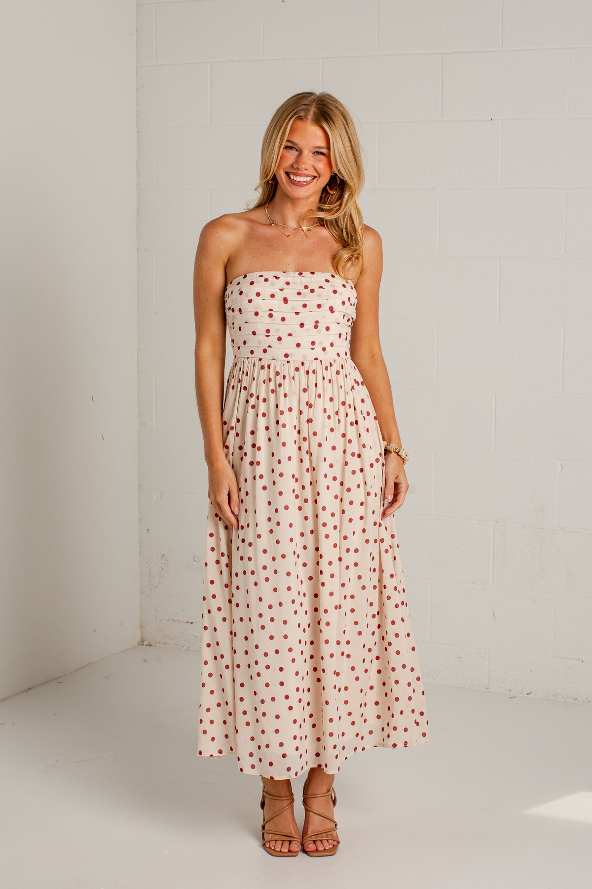 Dinner Plans Cream Polka Dot Midi Dress