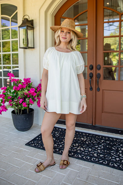 Trendy Cream Puff Sleeve Mini Dress | Cute Women's Dress