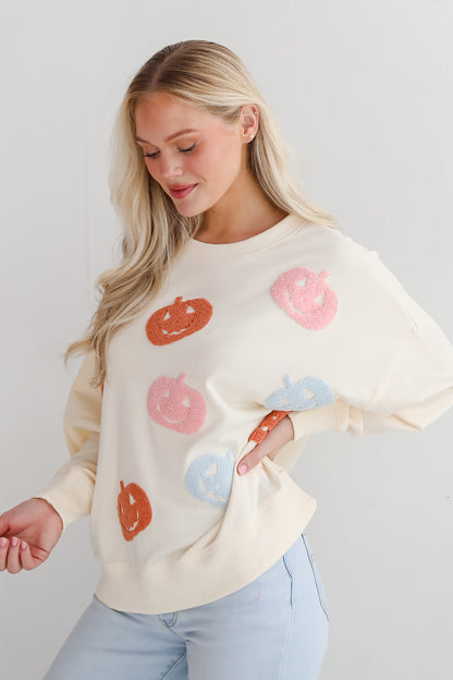 Spooky Season Cream Pumpkin Pullover